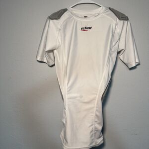 Schutt Adult Small Football Padded Compression Shirt White Gray Shoulder Pads